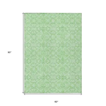 5' X 8' Lime Green And Green Medallion Washable Indoor Outdoor Area Rug