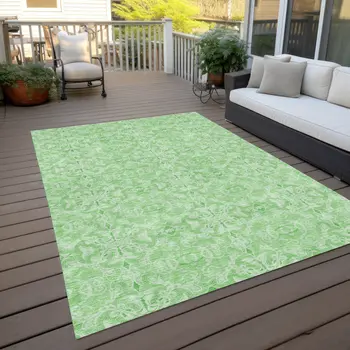 5' X 8' Lime Green And Green Medallion Washable Indoor Outdoor Area Rug