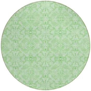 8' Lime Green And Green Round Medallion Washable Indoor Outdoor Area Rug