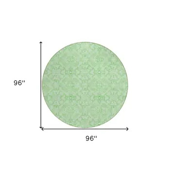 8' Lime Green And Green Round Medallion Washable Indoor Outdoor Area Rug