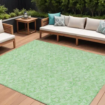 8' X 10' Lime Green And Green Medallion Washable Indoor Outdoor Area Rug