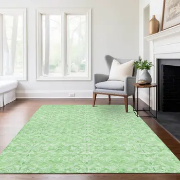 10' X 14' Lime Green And Green Medallion Washable Indoor Outdoor Area Rug