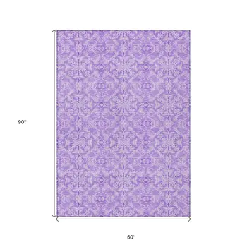 5' X 8' Lavender Medallion Washable Indoor Outdoor Area Rug