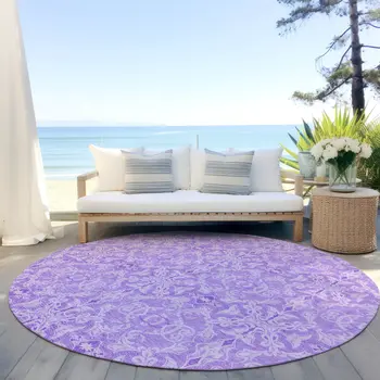 8' Lavender Round Medallion Washable Indoor Outdoor Area Rug