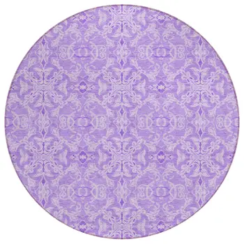 8' Lavender Round Medallion Washable Indoor Outdoor Area Rug