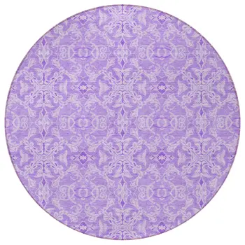 8' Lavender Round Medallion Washable Indoor Outdoor Area Rug