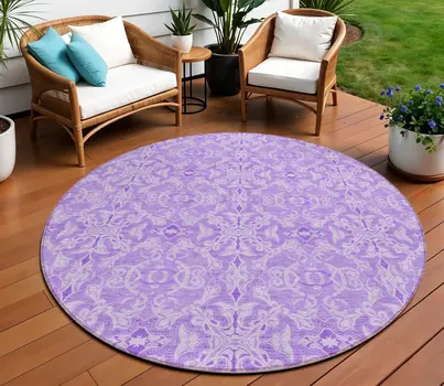 8' Lavender Round Medallion Washable Indoor Outdoor Area Rug