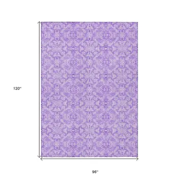 8' X 10' Lavender Medallion Washable Indoor Outdoor Area Rug