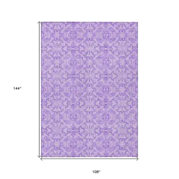 9' X 12' Lavender Medallion Washable Indoor Outdoor Area Rug