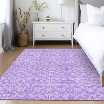 9' X 12' Lavender Medallion Washable Indoor Outdoor Area Rug