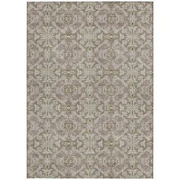3' X 5' Brown Beige And Taupe Medallion Washable Indoor Outdoor Area Rug