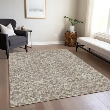 3' X 5' Brown Beige And Taupe Medallion Washable Indoor Outdoor Area Rug