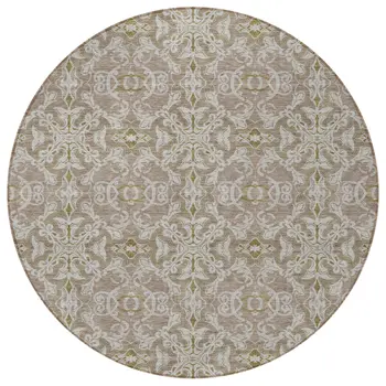 8' Brown Beige And Taupe Round Medallion Washable Indoor Outdoor Area Rug