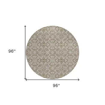 8' Brown Beige And Taupe Round Medallion Washable Indoor Outdoor Area Rug