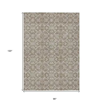 8' X 10' Brown Beige And Taupe Medallion Washable Indoor Outdoor Area Rug