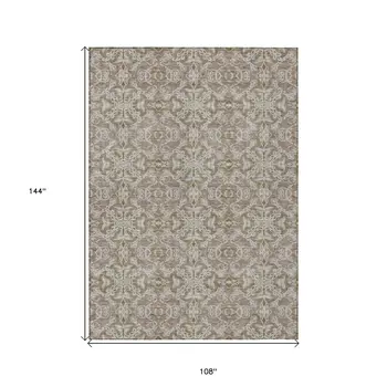 9' X 12' Brown Beige And Taupe Medallion Washable Indoor Outdoor Area Rug