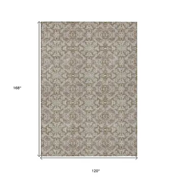 10' X 14' Brown Beige And Taupe Medallion Washable Indoor Outdoor Area Rug