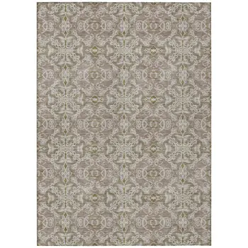 10' X 14' Brown Beige And Taupe Medallion Washable Indoor Outdoor Area Rug