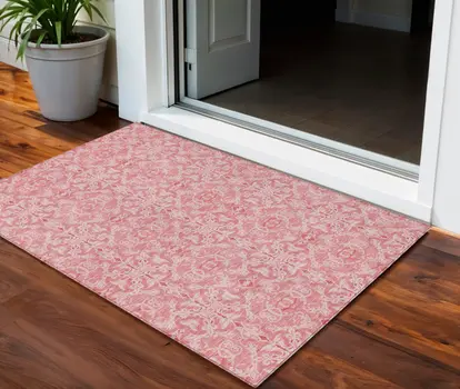 3' X 5' Pink And Blush Medallion Washable Indoor Outdoor Area Rug