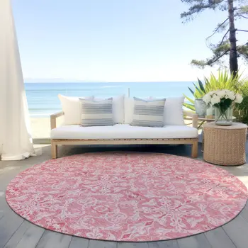 8' Pink And Blush Round Medallion Washable Indoor Outdoor Area Rug