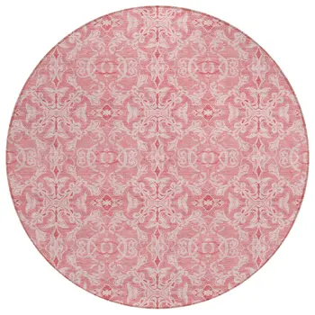 8' Pink And Blush Round Medallion Washable Indoor Outdoor Area Rug