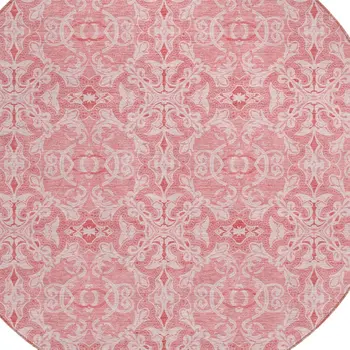 8' Pink And Blush Round Medallion Washable Indoor Outdoor Area Rug