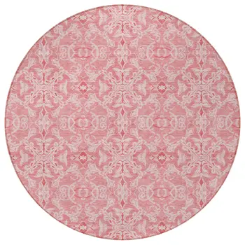 8' Pink And Blush Round Medallion Washable Indoor Outdoor Area Rug