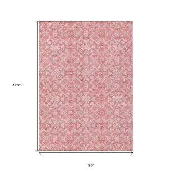 8' X 10' Pink And Blush Medallion Washable Indoor Outdoor Area Rug