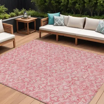8' X 10' Pink And Blush Medallion Washable Indoor Outdoor Area Rug