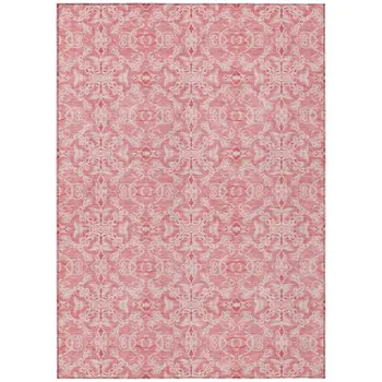 8' X 10' Pink And Blush Medallion Washable Indoor Outdoor Area Rug