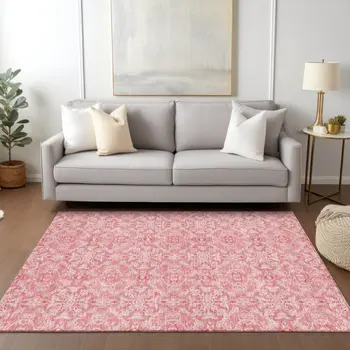 8' X 10' Pink And Blush Medallion Washable Indoor Outdoor Area Rug