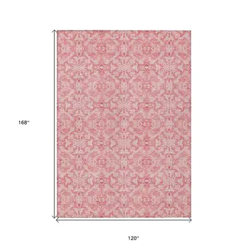 10' X 14' Pink And Blush Medallion Washable Indoor Outdoor Area Rug