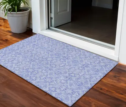 3' X 5' Sky Blue And Denim Blue Medallion Washable Indoor Outdoor Area Rug