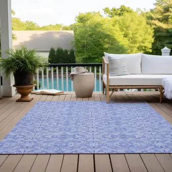 3' X 5' Sky Blue And Denim Blue Medallion Washable Indoor Outdoor Area Rug