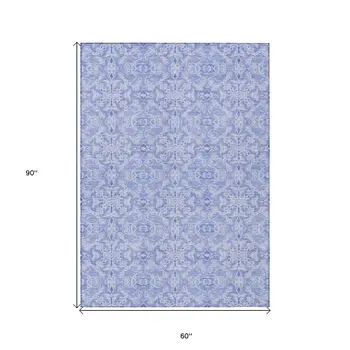 5' X 8' Sky Blue And Denim Blue Medallion Washable Indoor Outdoor Area Rug