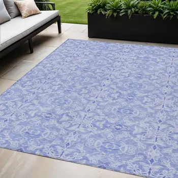 5' X 8' Sky Blue And Denim Blue Medallion Washable Indoor Outdoor Area Rug