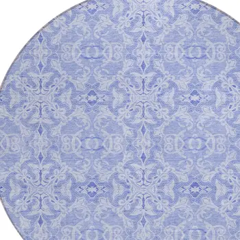 8' Sky Blue And Denim Blue Round Medallion Washable Indoor Outdoor Area Rug