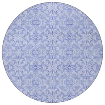 8' Sky Blue And Denim Blue Round Medallion Washable Indoor Outdoor Area Rug