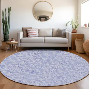 8' Sky Blue And Denim Blue Round Medallion Washable Indoor Outdoor Area Rug