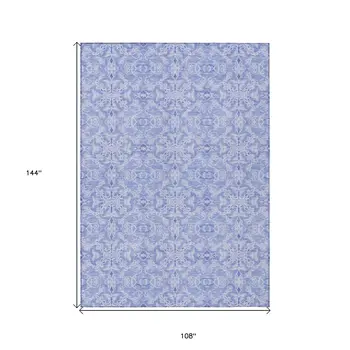 9' X 12' Sky Blue And Denim Blue Medallion Washable Indoor Outdoor Area Rug