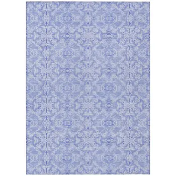 9' X 12' Sky Blue And Denim Blue Medallion Washable Indoor Outdoor Area Rug