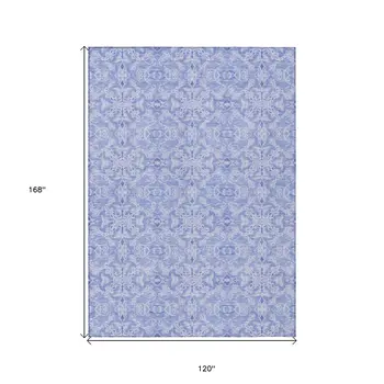 10' X 14' Sky Blue And Denim Blue Medallion Washable Indoor Outdoor Area Rug