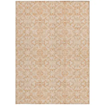 5' X 8' Salmon And Beige Medallion Washable Indoor Outdoor Area Rug