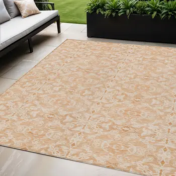 5' X 8' Salmon And Beige Medallion Washable Indoor Outdoor Area Rug