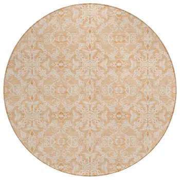 8' Salmon And Beige Round Medallion Washable Indoor Outdoor Area Rug