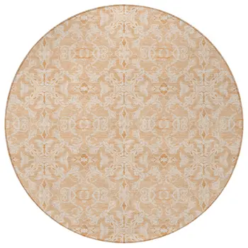 8' Salmon And Beige Round Medallion Washable Indoor Outdoor Area Rug