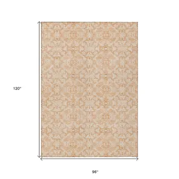 8' X 10' Salmon And Beige Medallion Washable Indoor Outdoor Area Rug