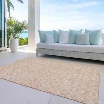 8' X 10' Salmon And Beige Medallion Washable Indoor Outdoor Area Rug
