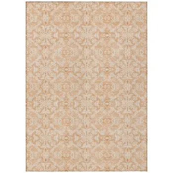 8' X 10' Salmon And Beige Medallion Washable Indoor Outdoor Area Rug
