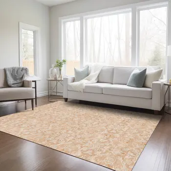 8' X 10' Salmon And Beige Medallion Washable Indoor Outdoor Area Rug